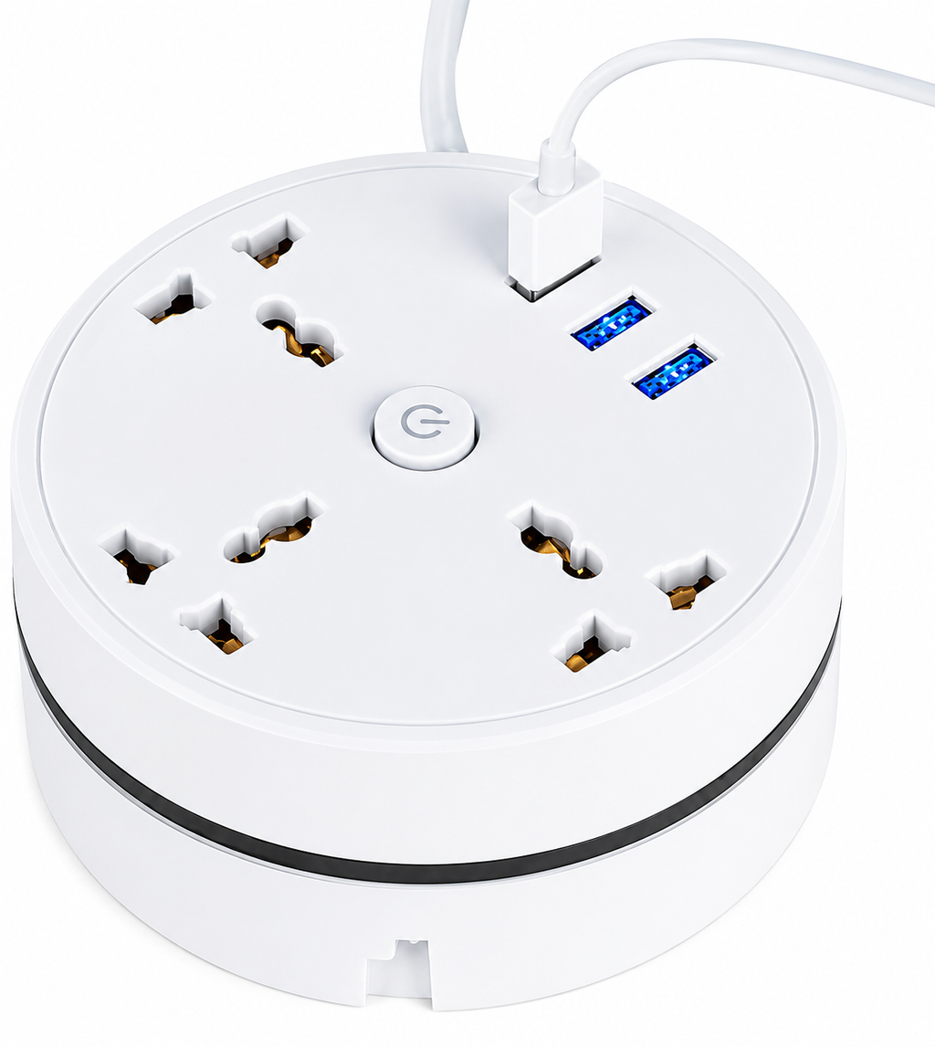 Carga 6 Dispositivos a la Vez - Regleta Compacta Cable Retráctil